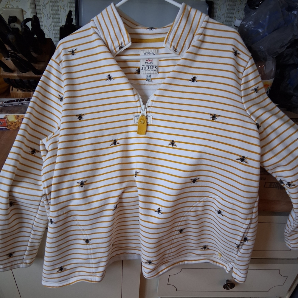 Joules White and Yellow Striped Pullover